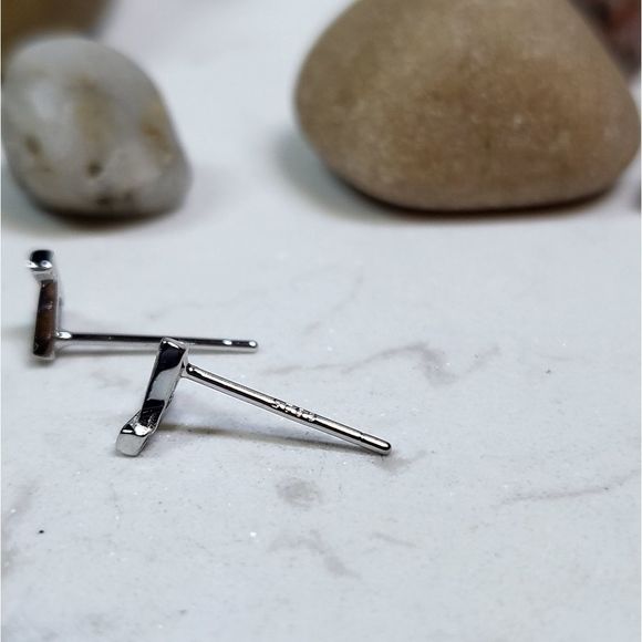925 silver stamped studs silver tiny minimalist - Picture 3 of 5